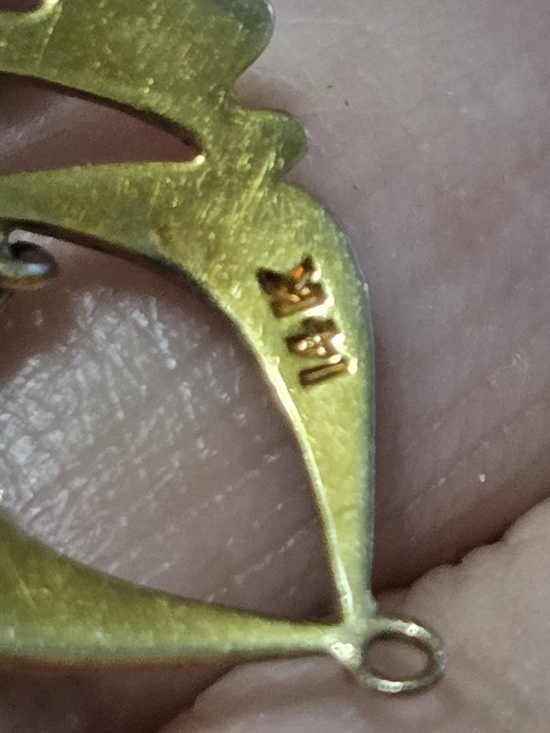 14K Vintage Gold Diamond And Pearl Bead Lavalier Pendant Missing Dangle